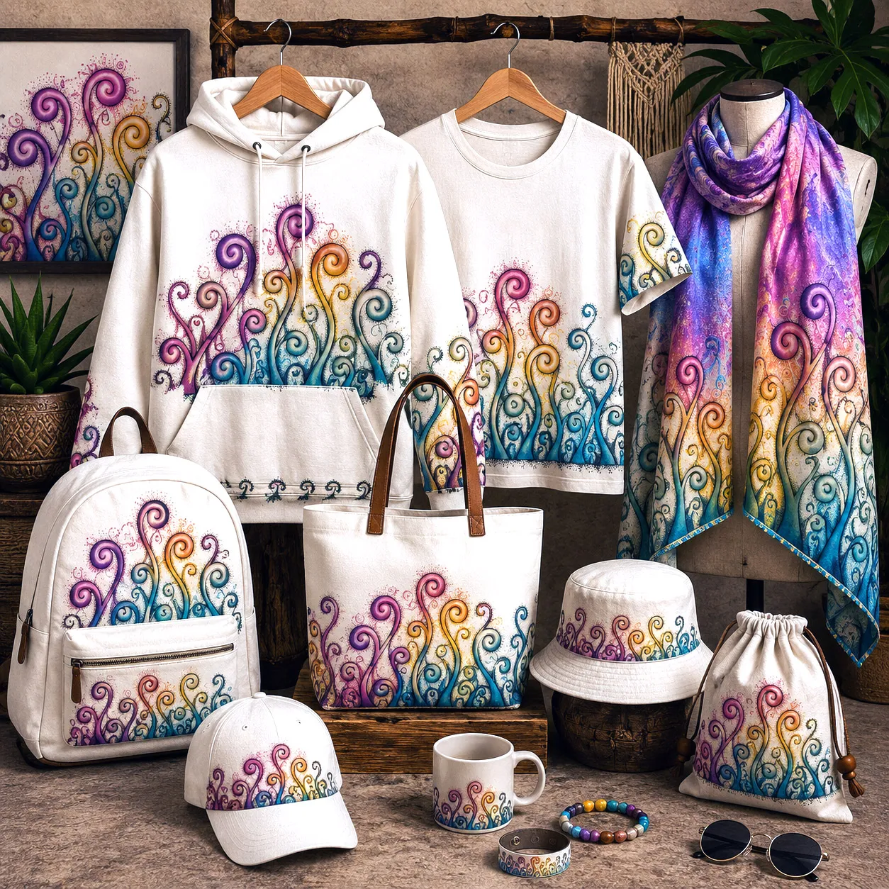 Apparel and accessories featuring the Creative Mind design system.