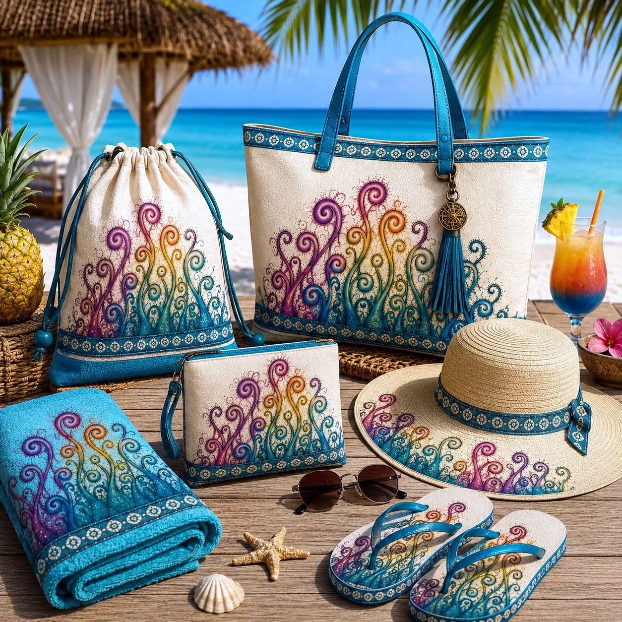 Beach and resort products featuring the Creative Mind design system.