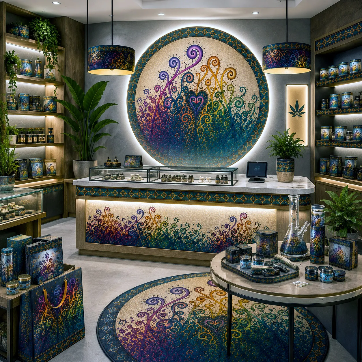 Cannabis retail environment featuring the Creative Mind design system.