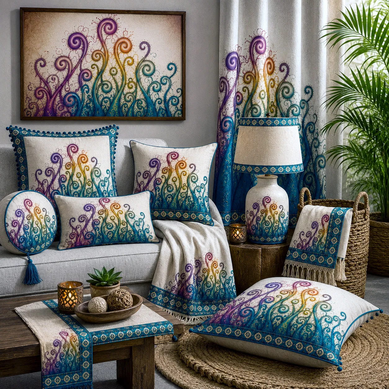 Home decor and textiles featuring the Creative Mind design system.