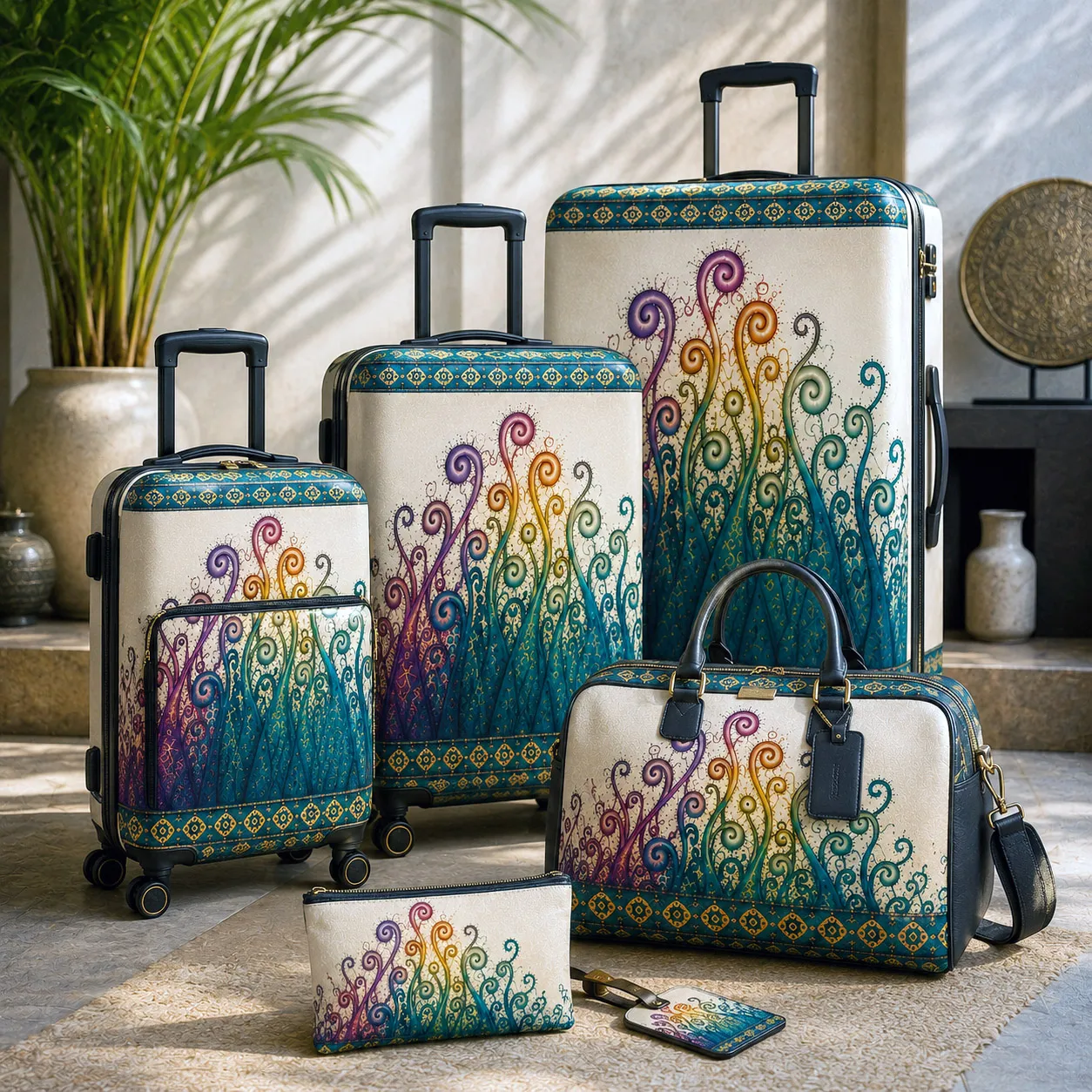 Premium luggage featuring the Creative Mind design system.