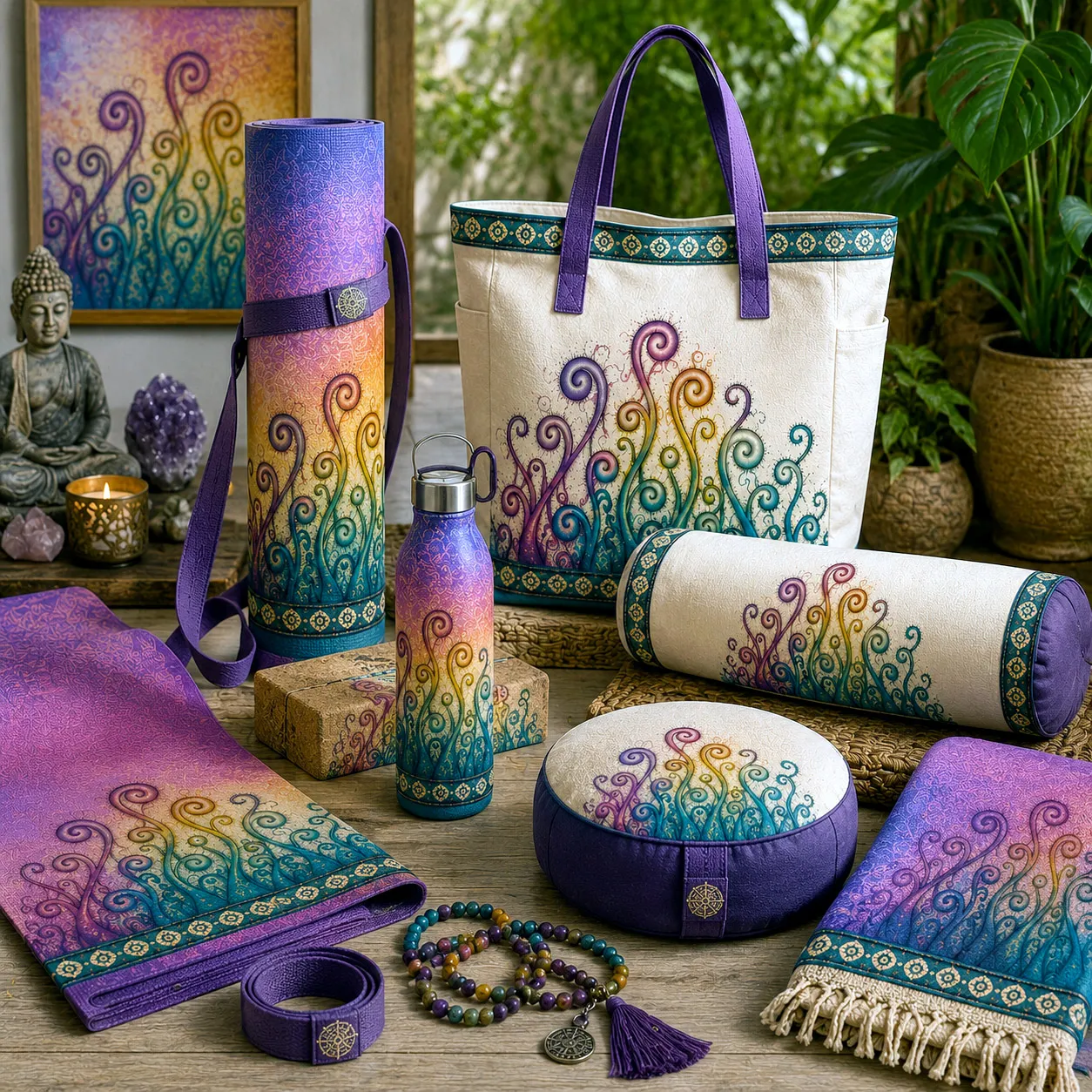 Yoga, meditation, and wellness products featuring the Creative Mind design system.