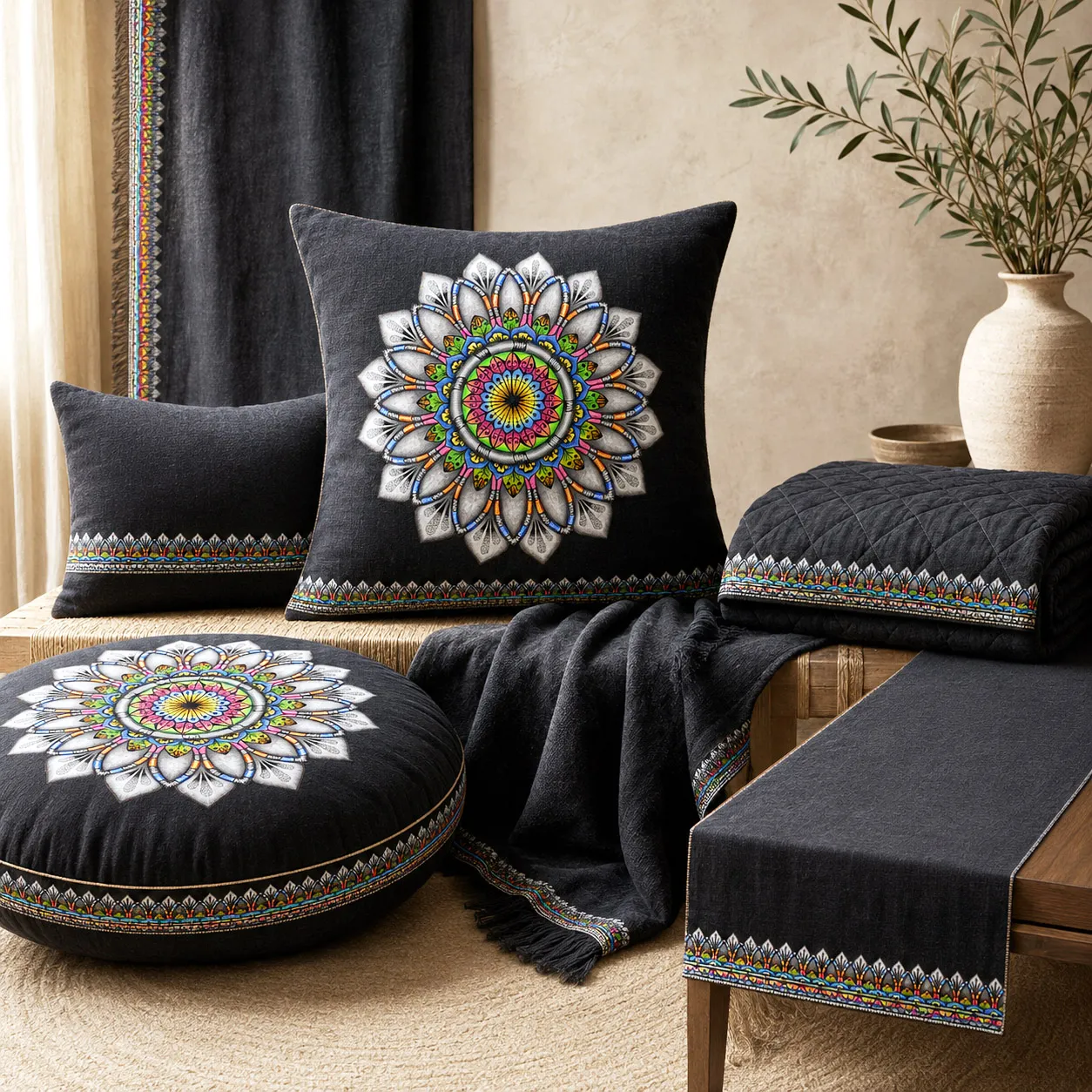 Home decor and textiles featuring the Radiance design system.
