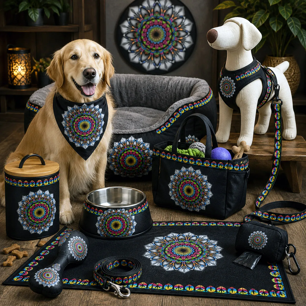 Pet accessories featuring the Radiance design system.