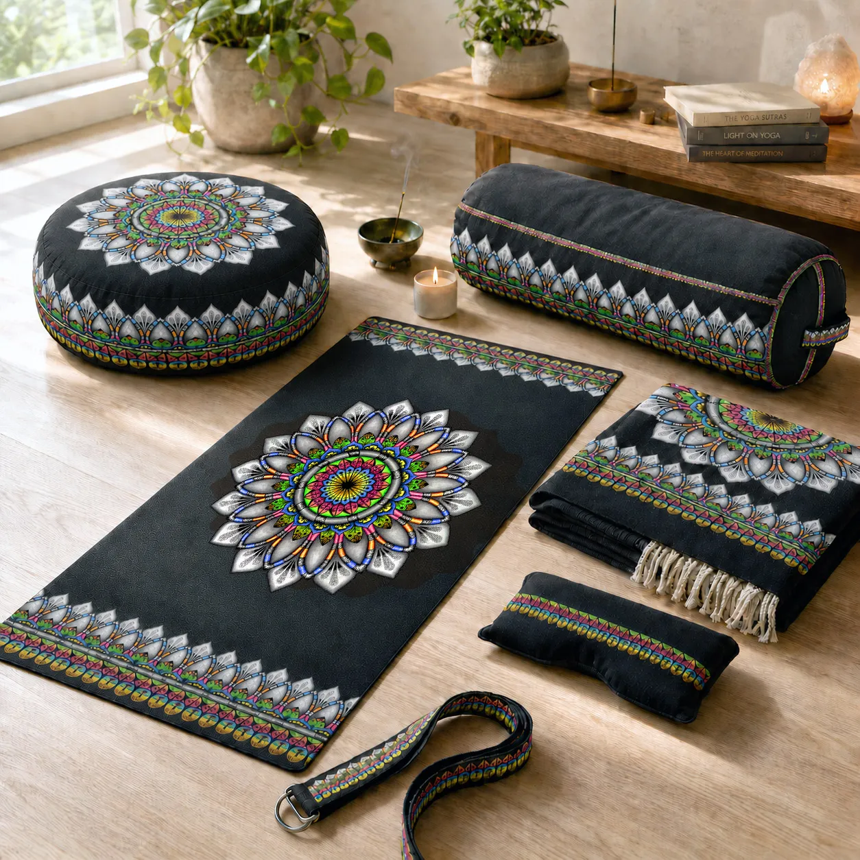 Premium yoga and meditation products featuring the Radiance design system.