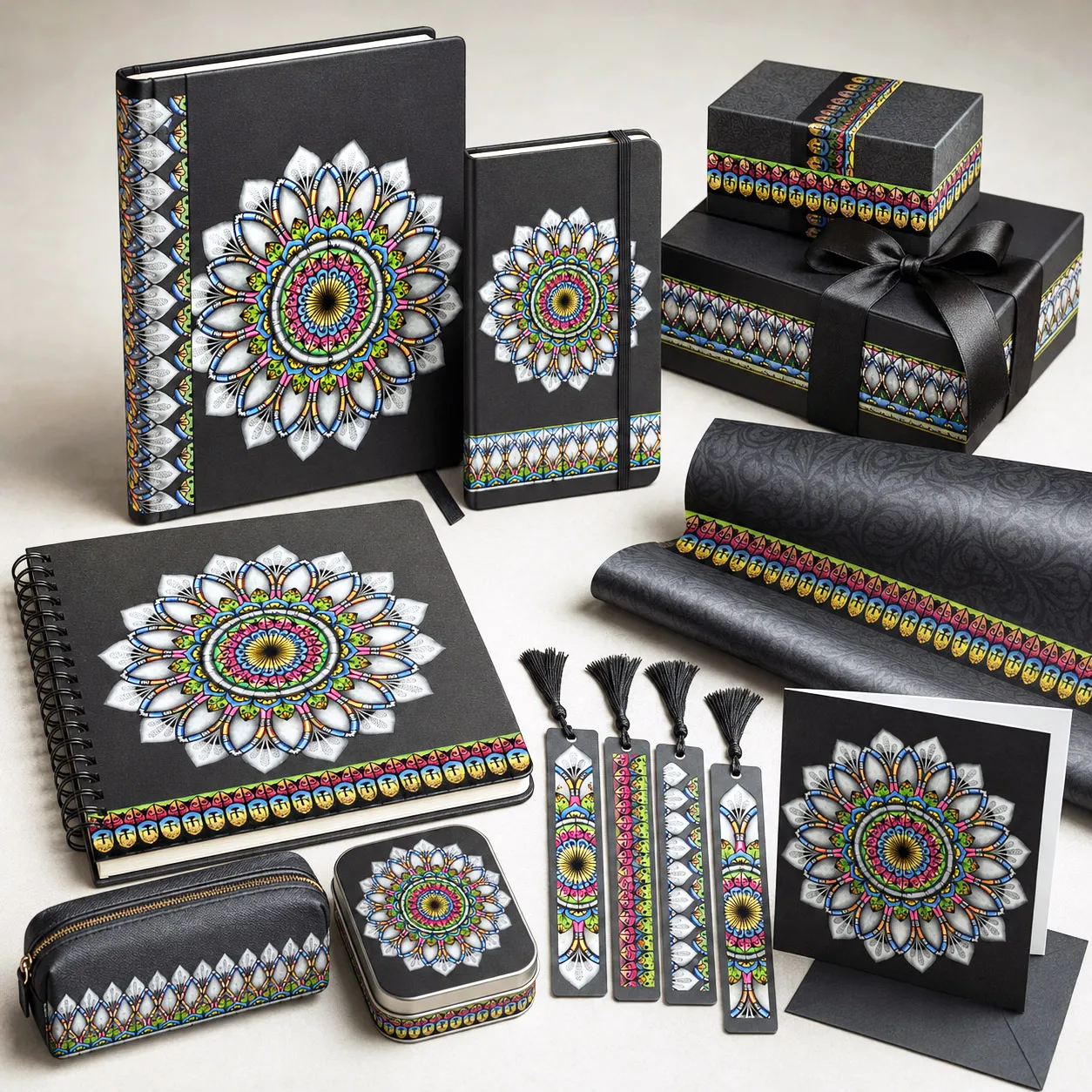 Stationery and journals featuring the Radiance design system.