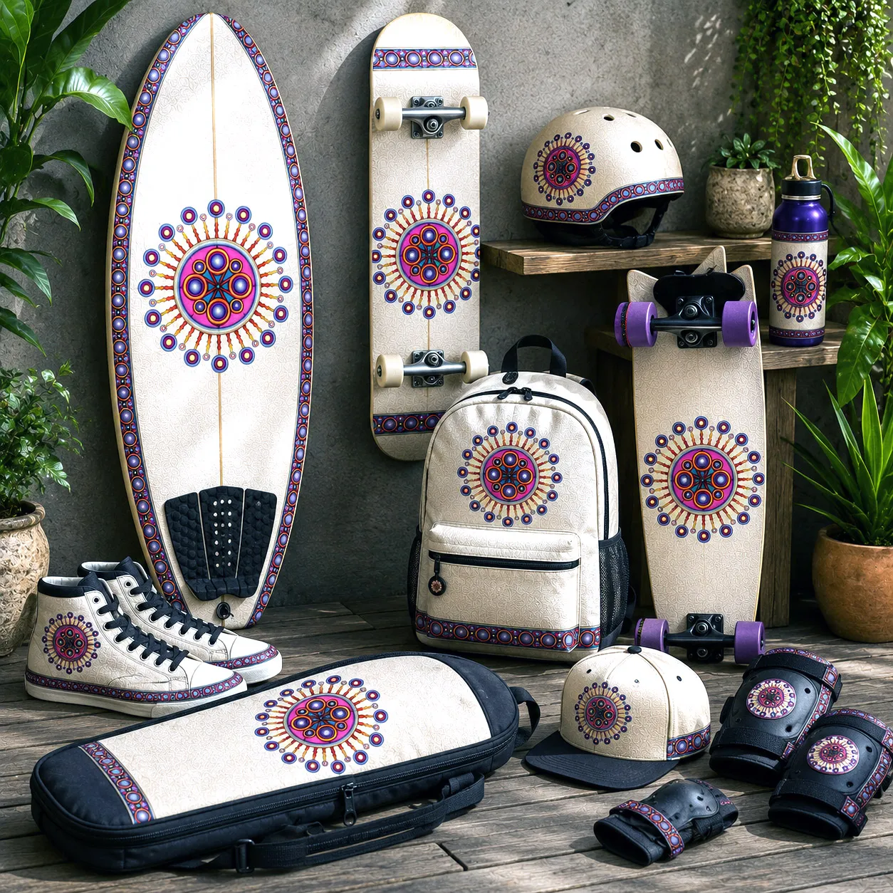 Board sports collection featuring the Corona de Mandala design system.