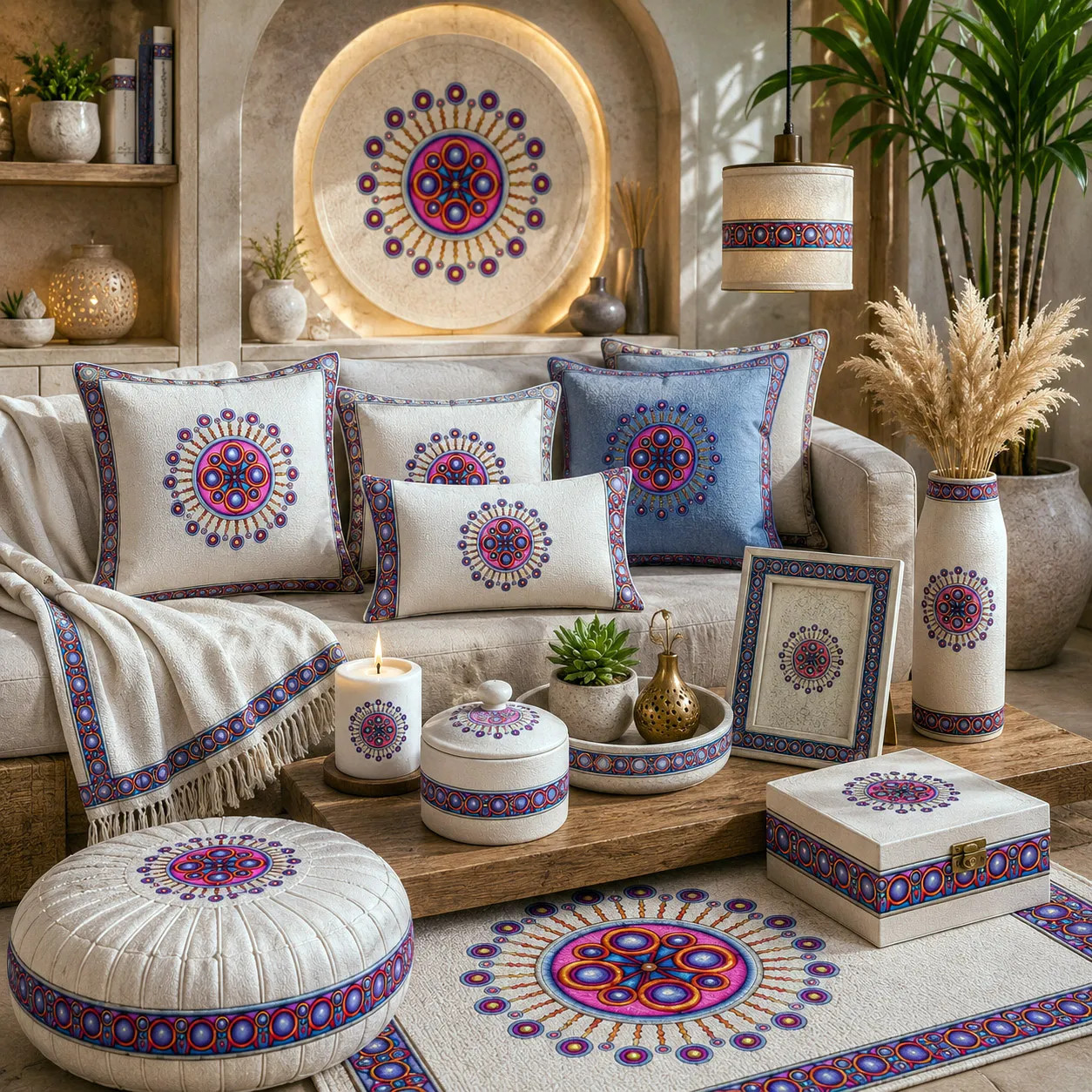 Home decor featuring the Corona de Mandala design system.
