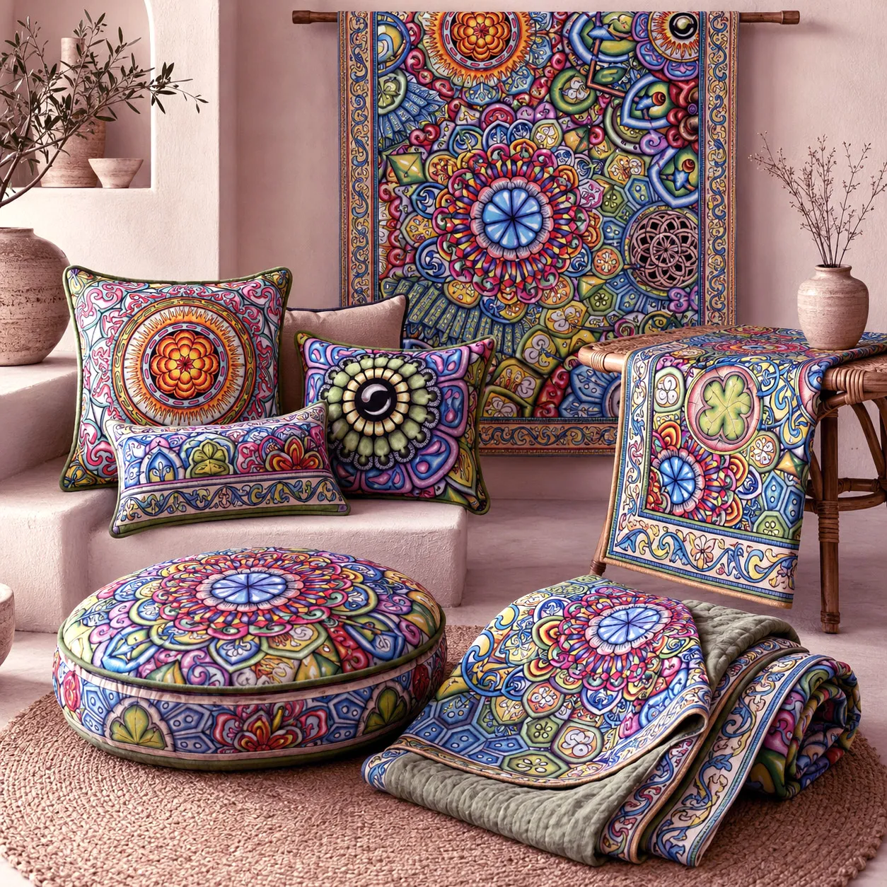 Home decor and textiles featuring Mandala Collage 7.