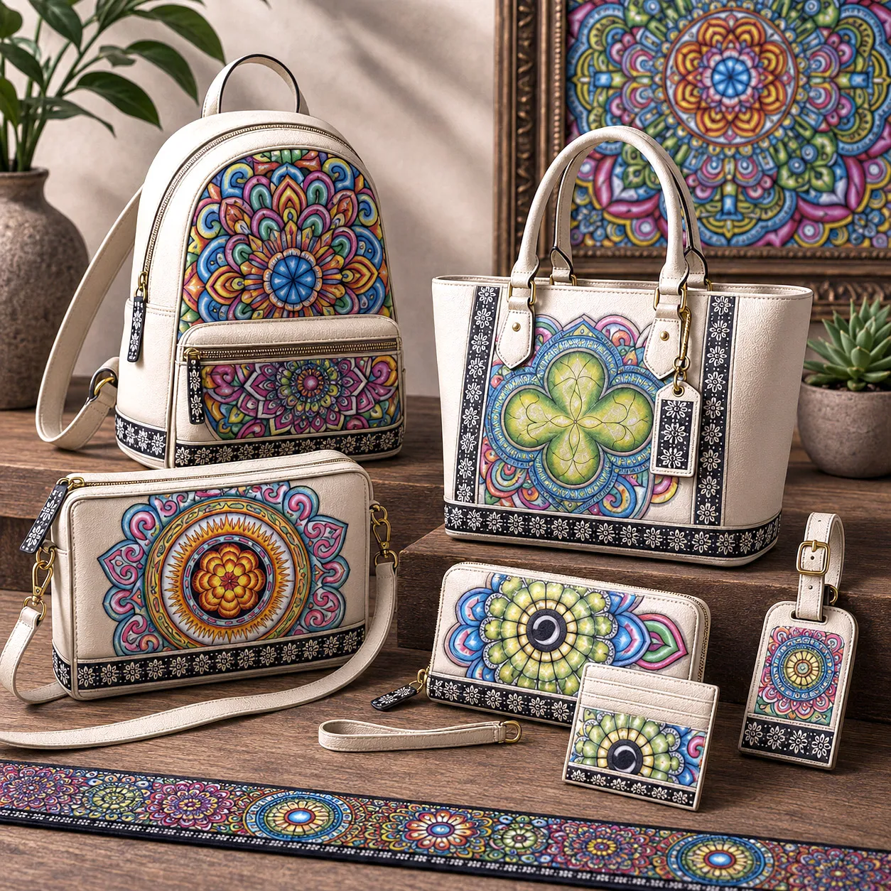 Leather goods and bags featuring Mandala Collage 7.
