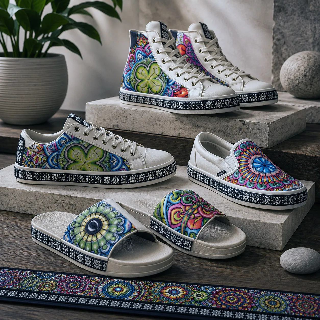 Premium footwear featuring Mandala Collage 7.
