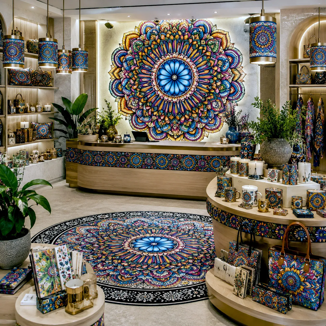 Retail and lobby environment featuring Mandala Collage 7.
