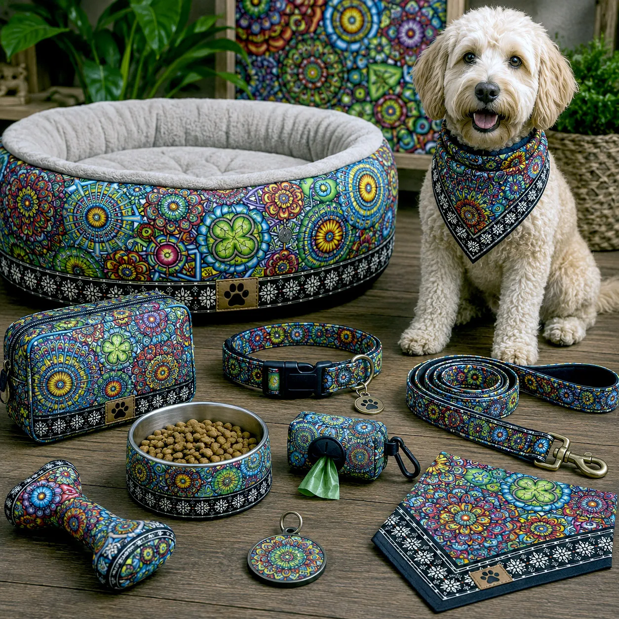 Pet accessories featuring Mandala Collage 6.