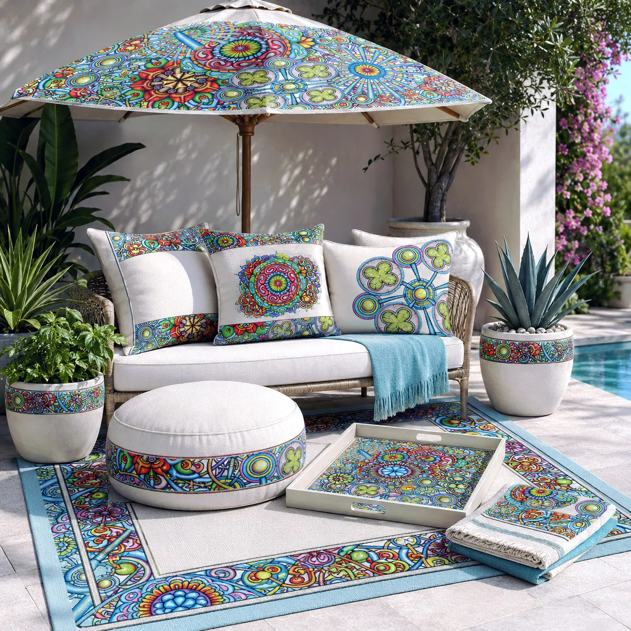 Outdoor living products featuring Mandala Collage 6.