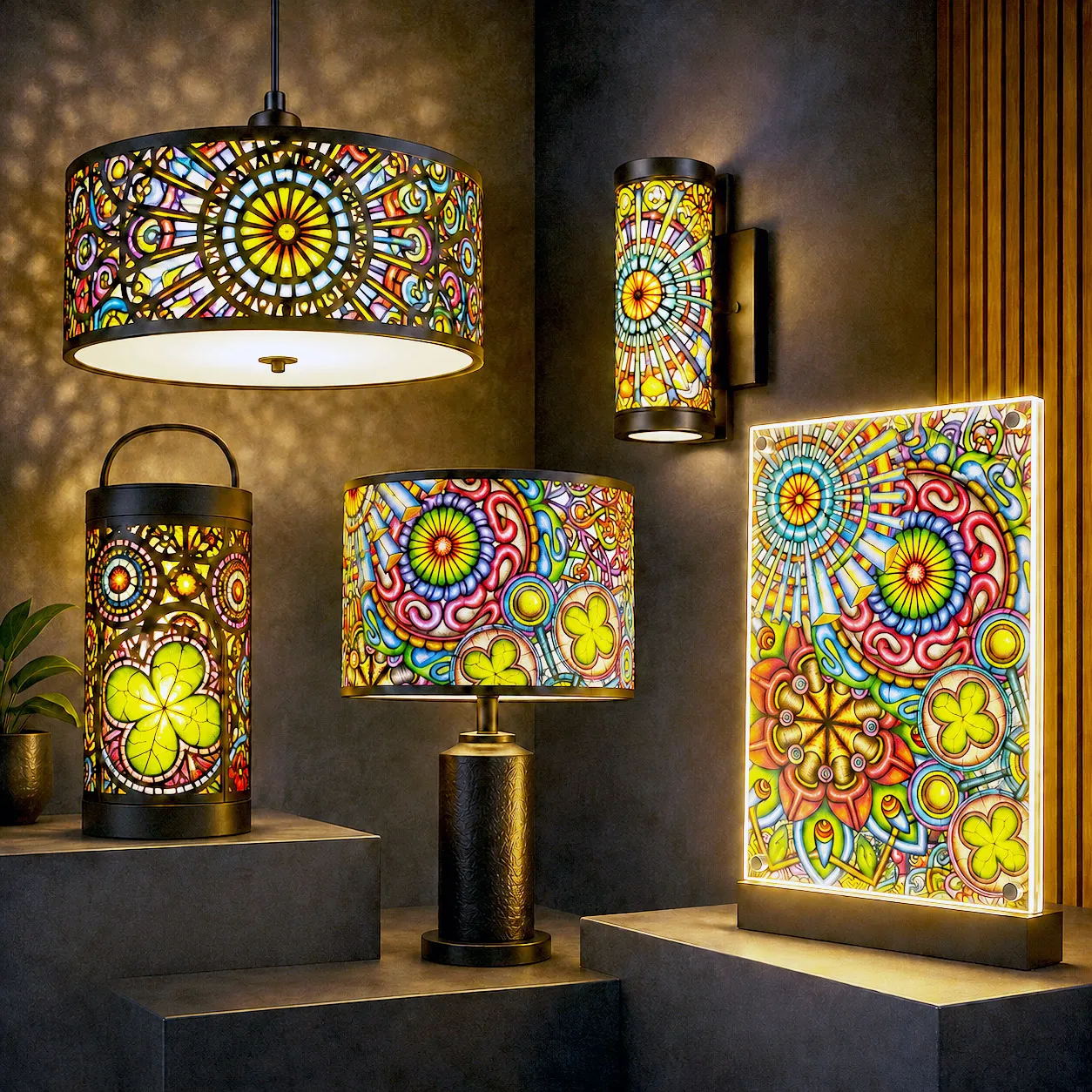 Premium lighting featuring Mandala Collage 6.