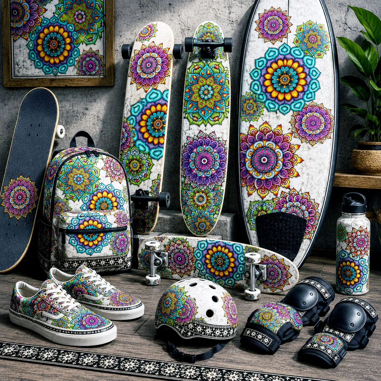 Board sports collection featuring Mandala Collage 4.