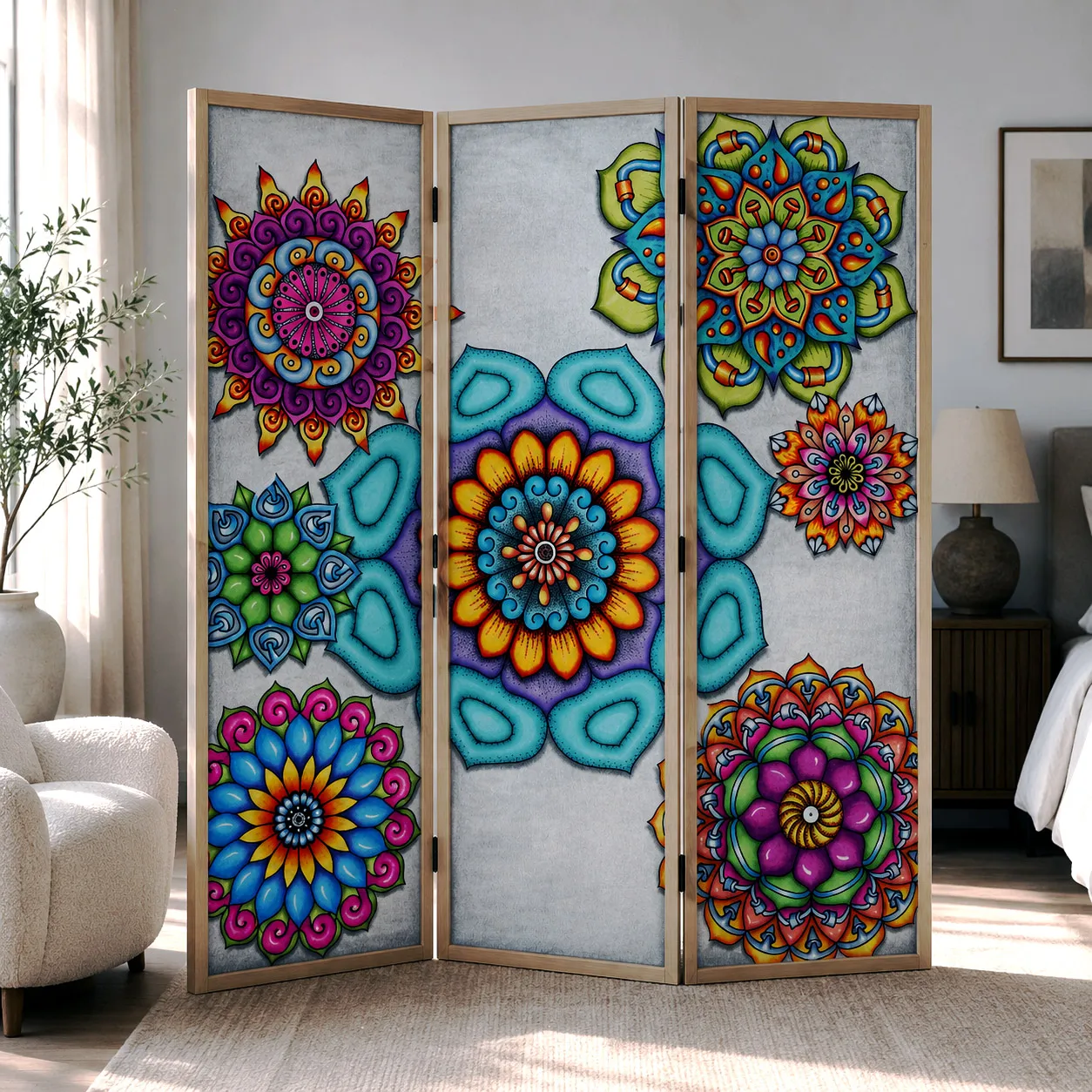 Lobby room divider featuring Mandala Collage 4.
