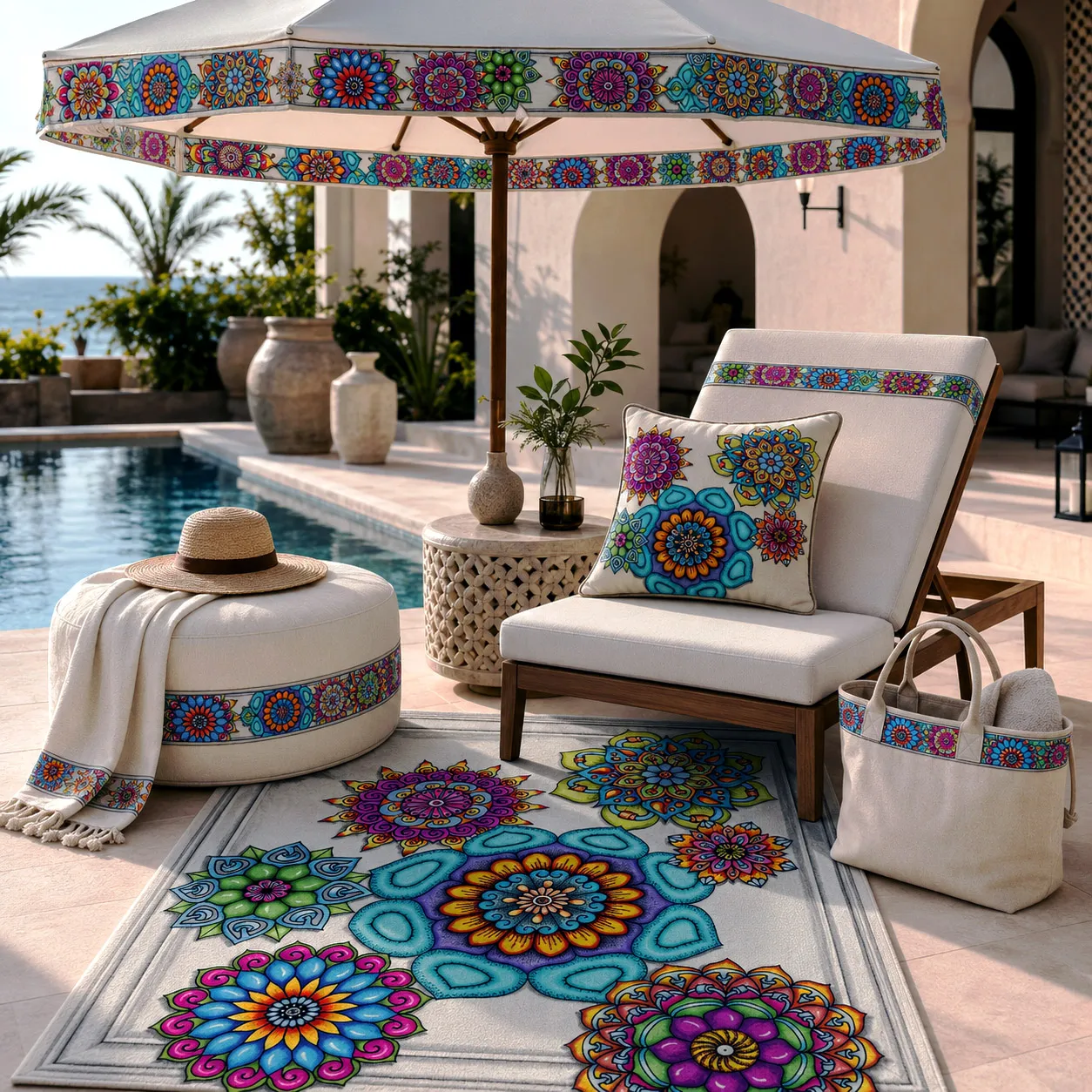 Outdoor living products featuring Mandala Collage 4.