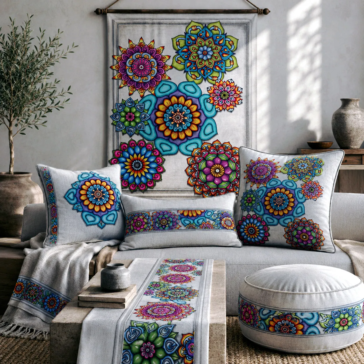 Home decor and textiles featuring Mandala Collage 4.