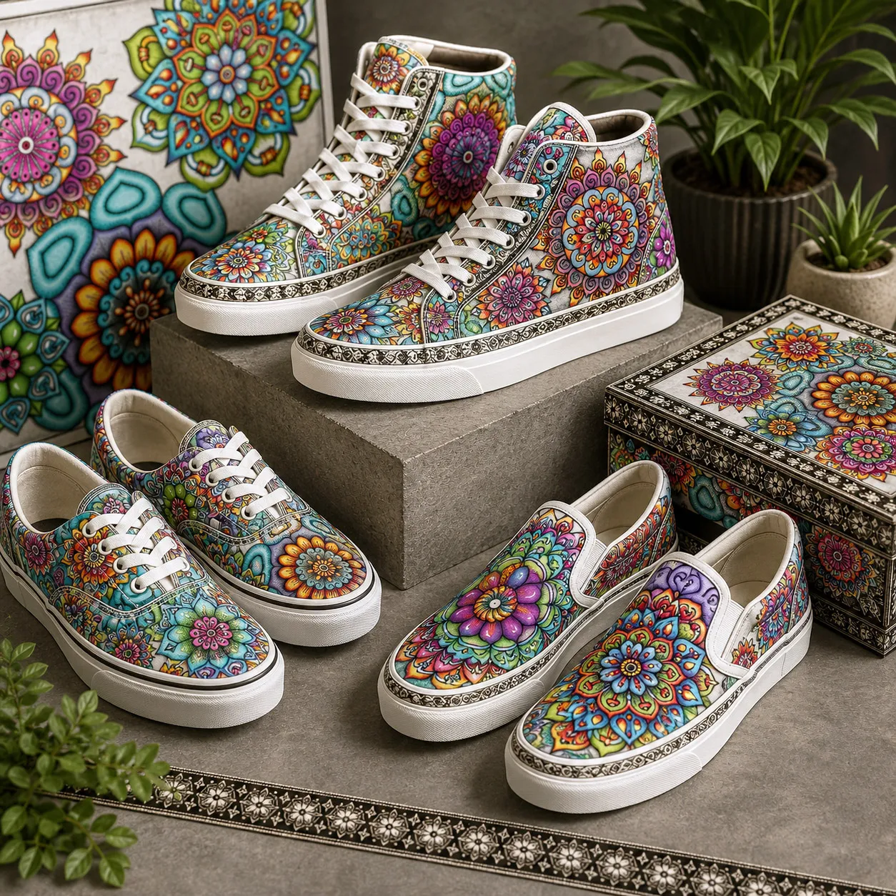 Premium footwear featuring Mandala Collage 4.