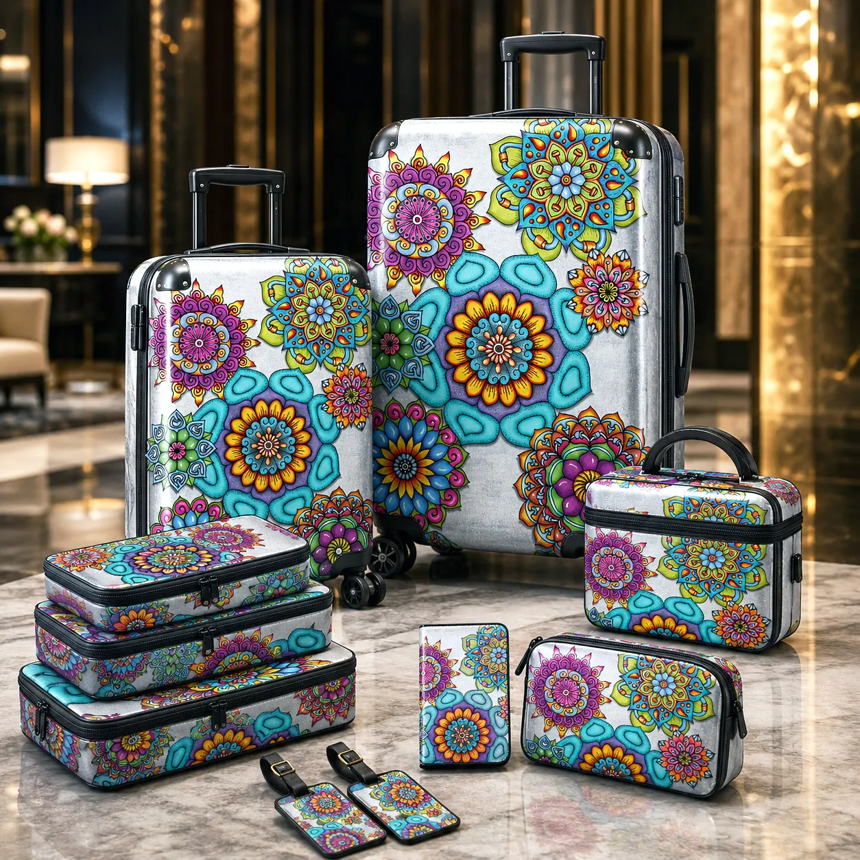 Premium luggage featuring Mandala Collage 4.