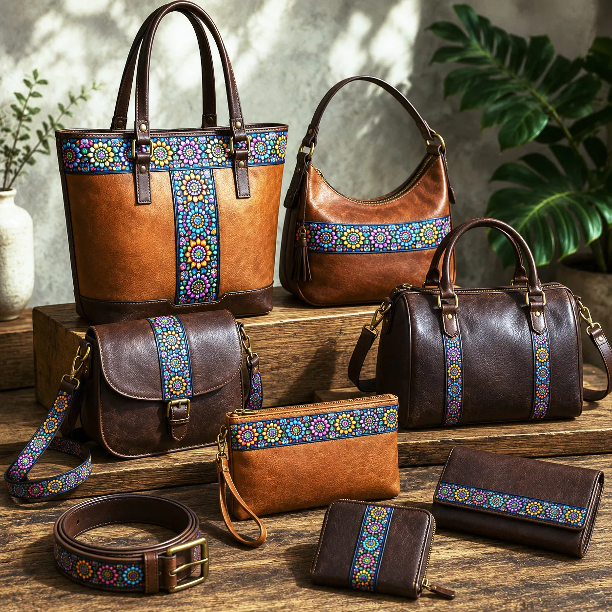 Leather goods and bags featuring Mandala Collage 4.