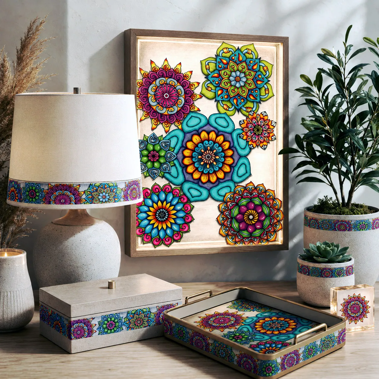 Home decor and lighting featuring Mandala Collage 4.