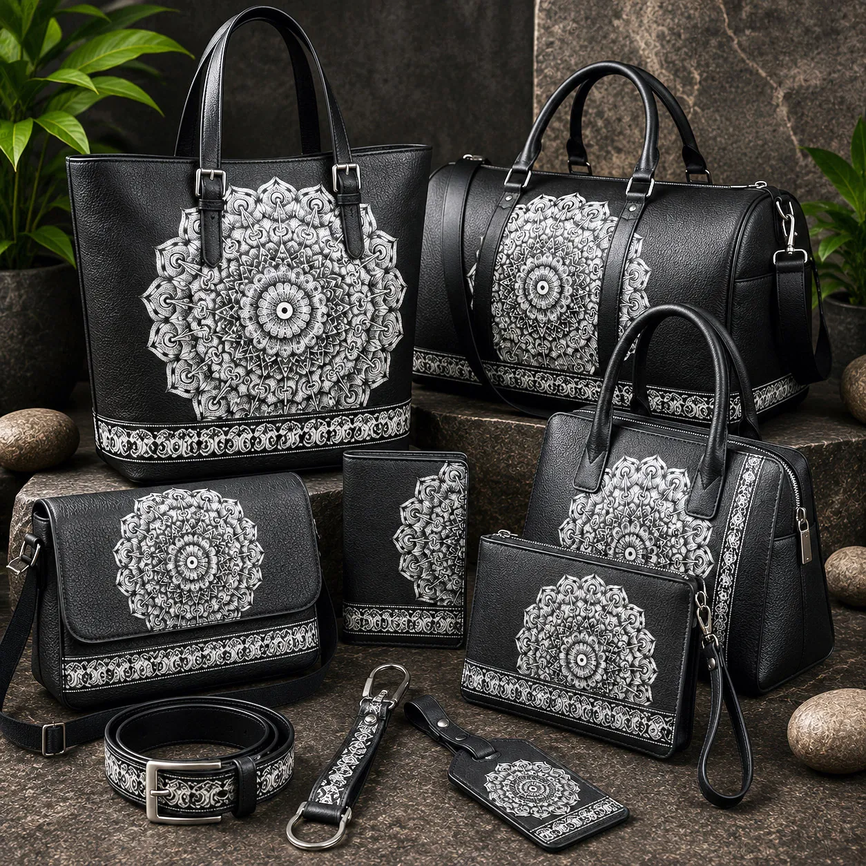 Leather goods and bags featuring the Interconnection design system.