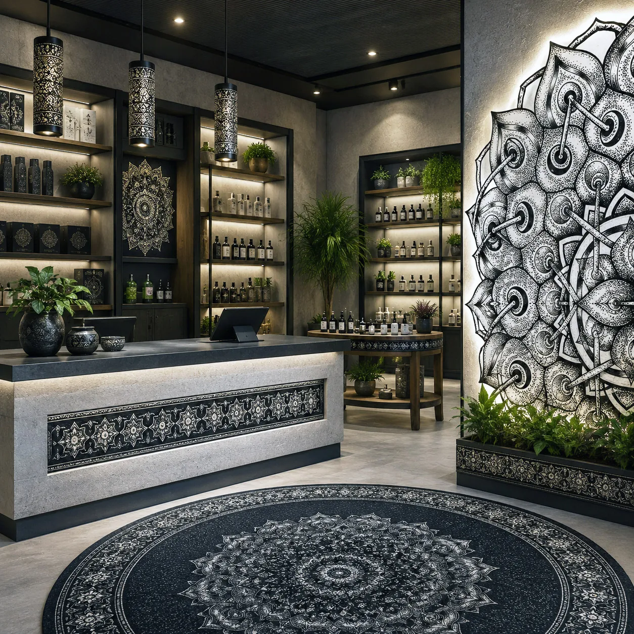 Retail lobby installation featuring the Interconnection design system.