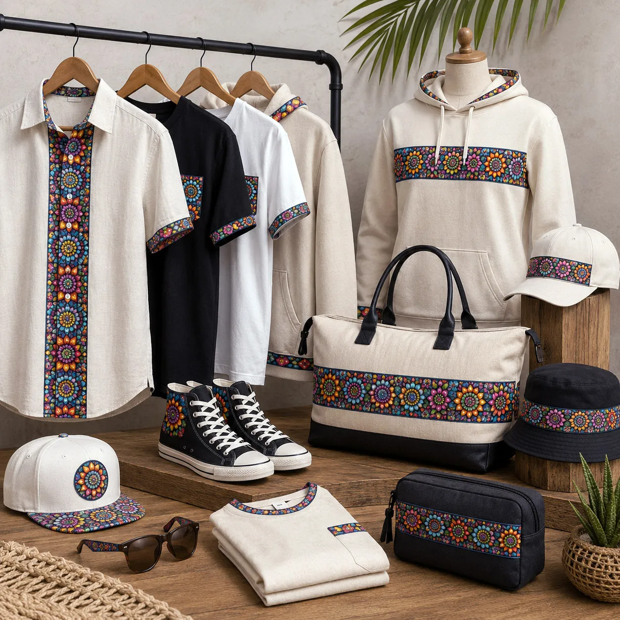 Apparel and accessories featuring Mandala Collage 2.