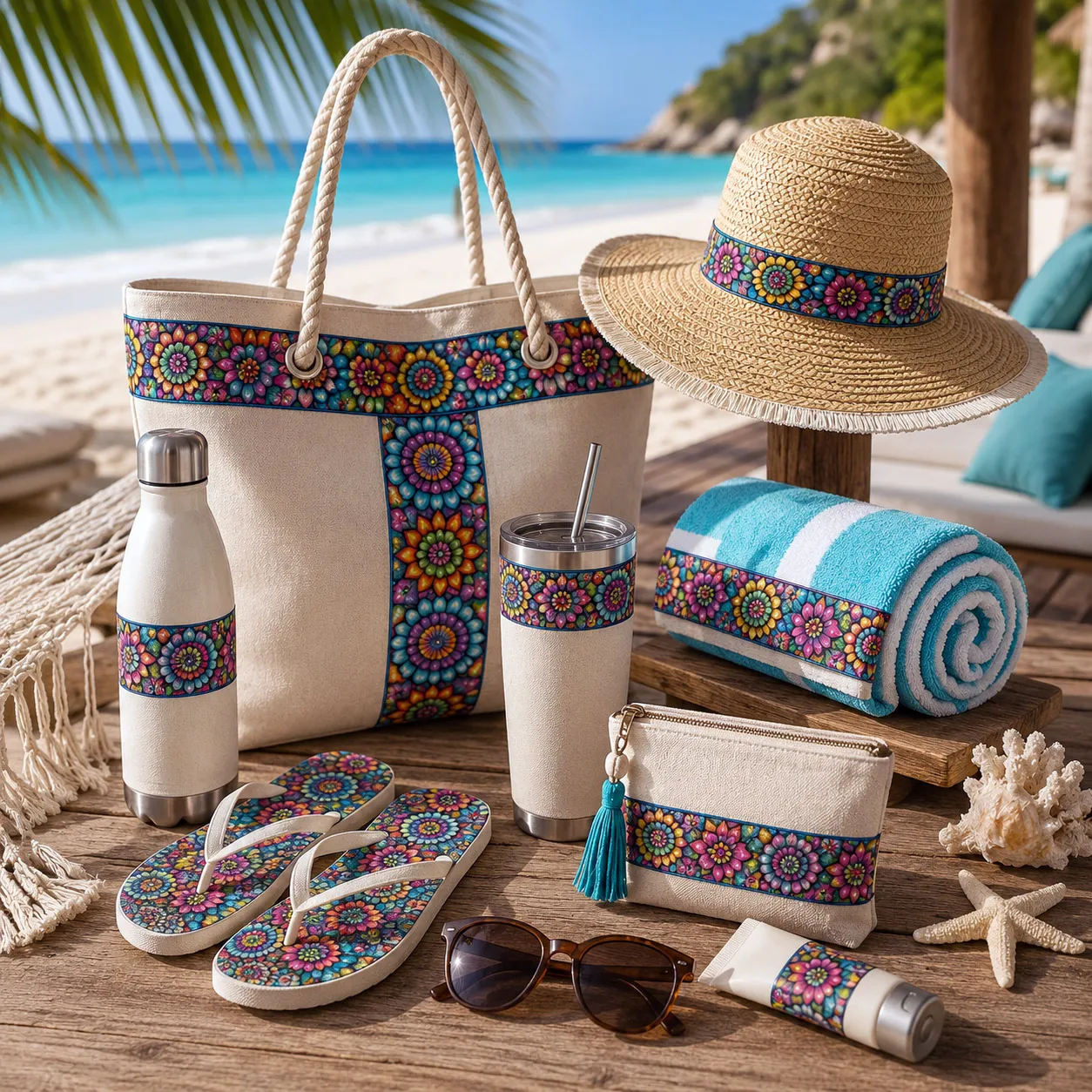 Beach and resort products featuring Mandala Collage 2.