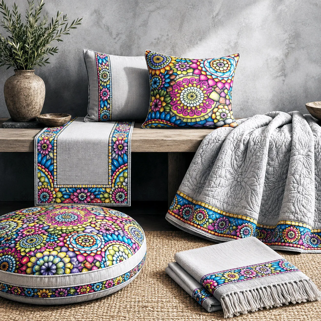 Home textiles featuring Mandala Collage 2.