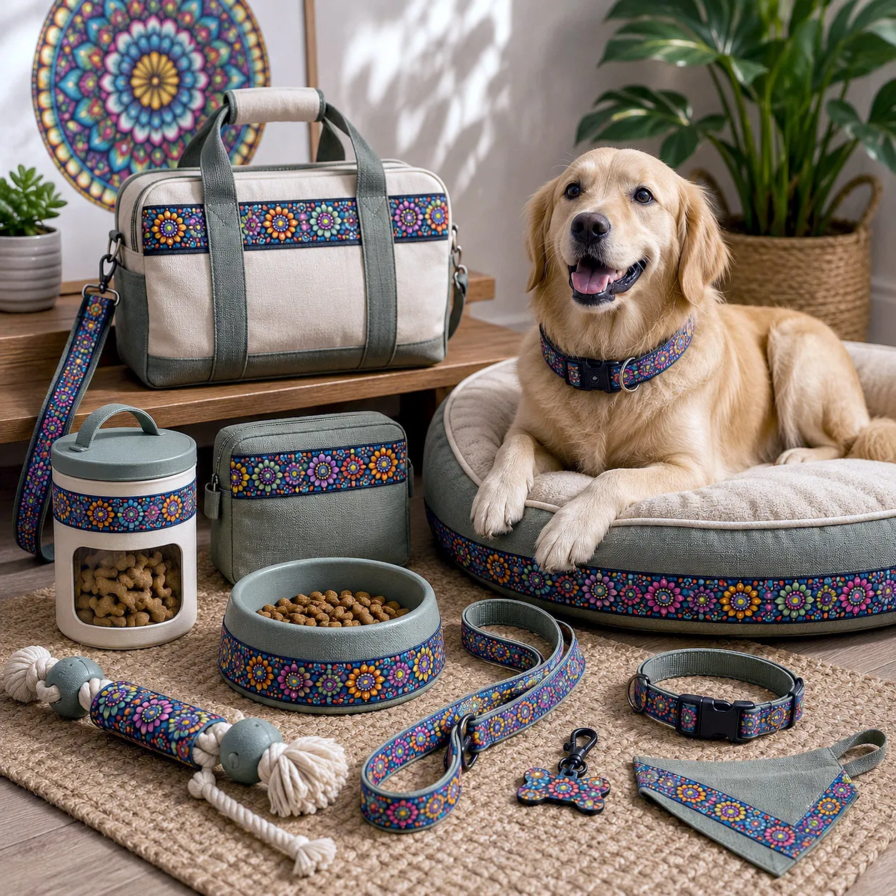 Pet accessories featuring Mandala Collage 2.