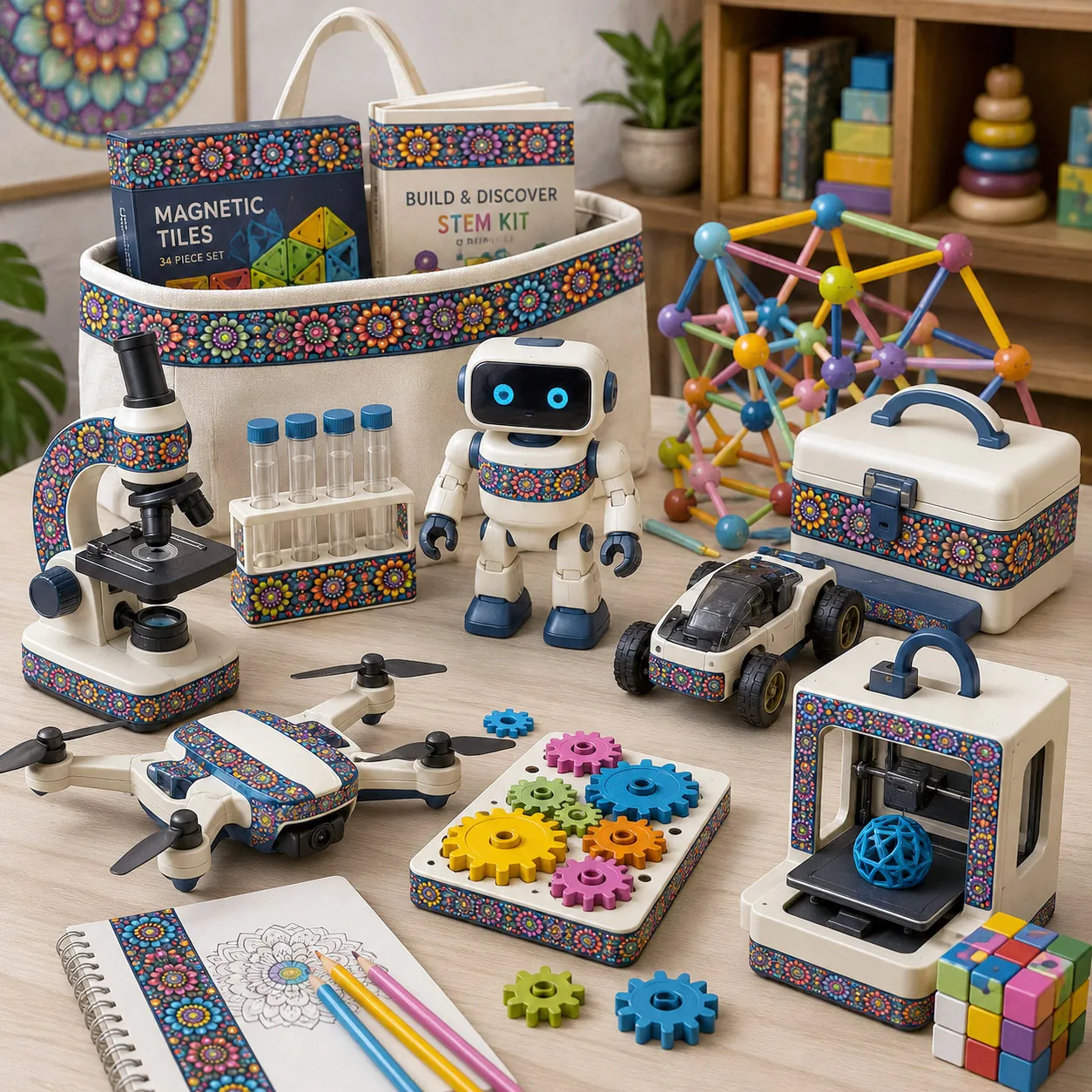 STEM and toy packaging featuring Mandala Collage 2.