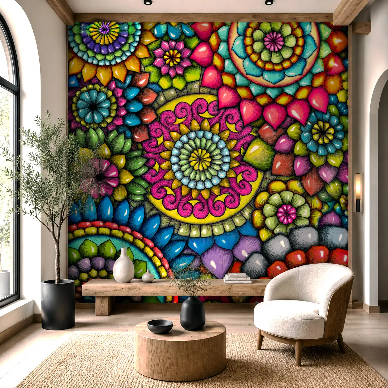 Wellness center wall mural featuring Mandala Collage 2.