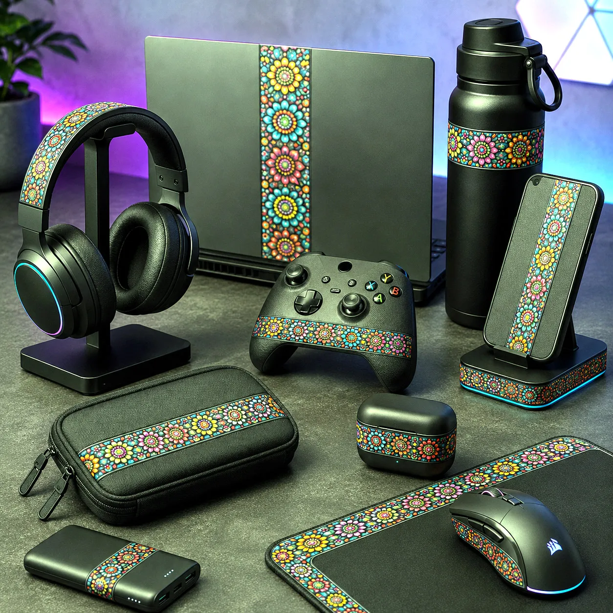Tech, gaming, and personal accessories featuring Mandala Collage 2.