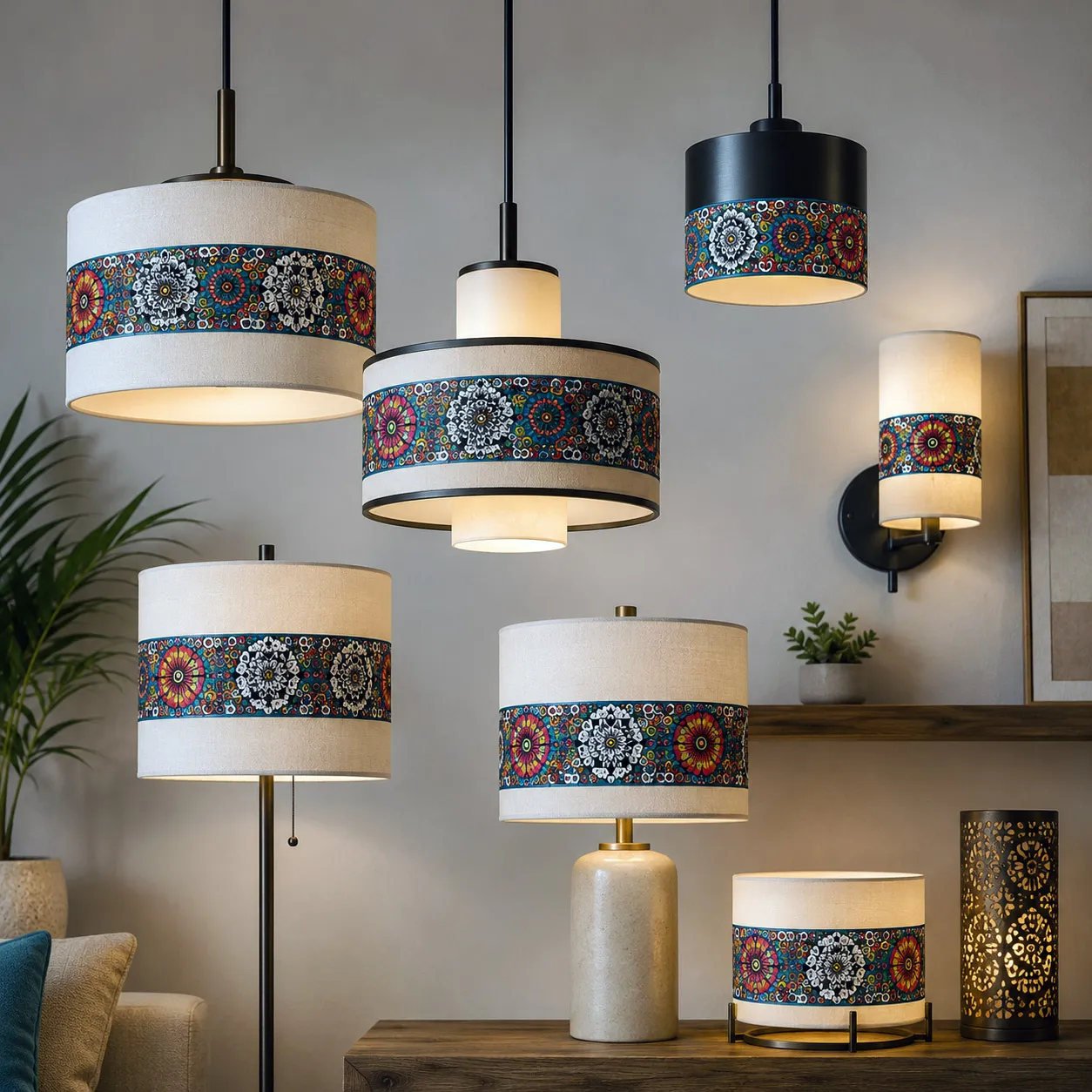 Contemporary lighting featuring Mandala Collage 1.