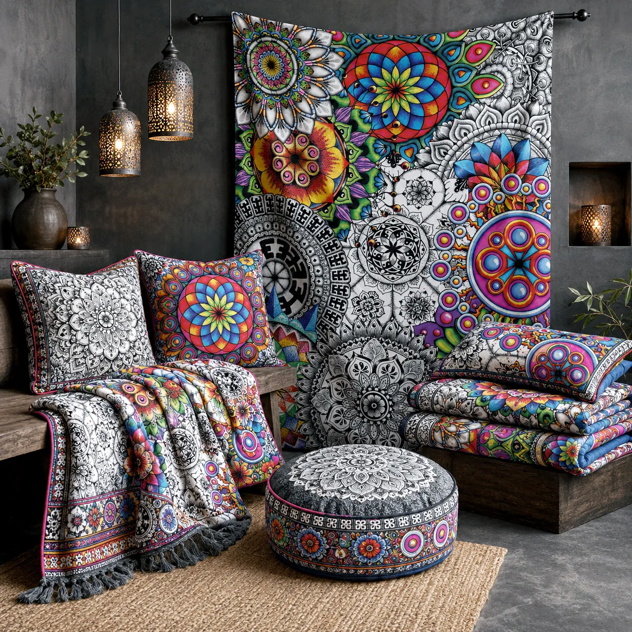 Home textiles featuring Mandala Collage 1.