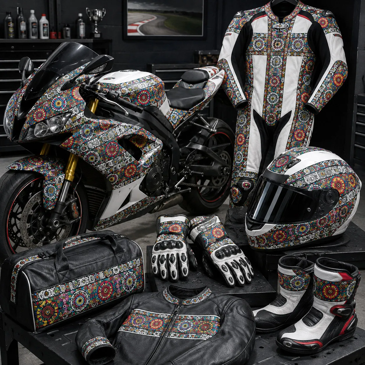 Motorsports collection featuring Mandala Collage 1.