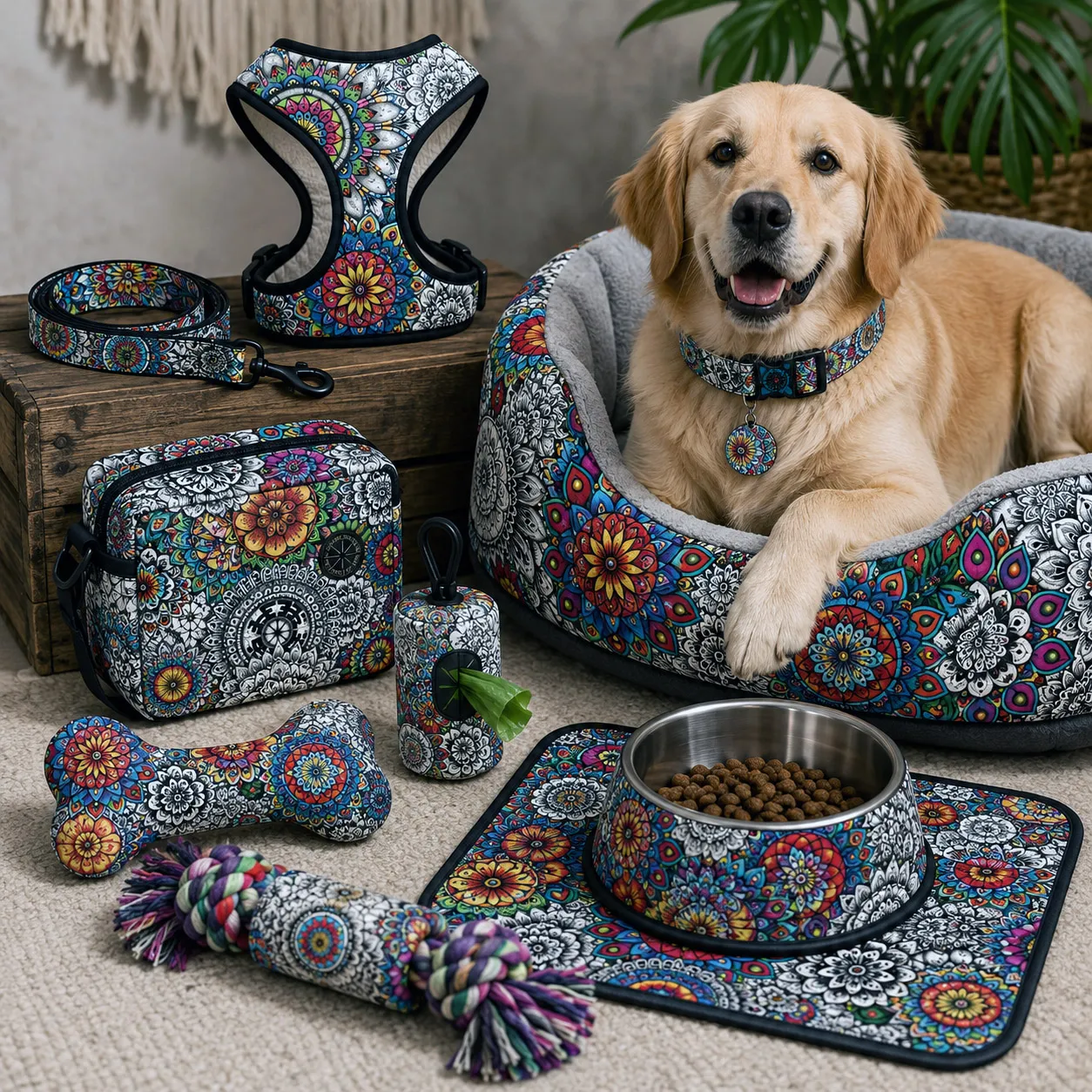 Pet accessories featuring Mandala Collage 1.