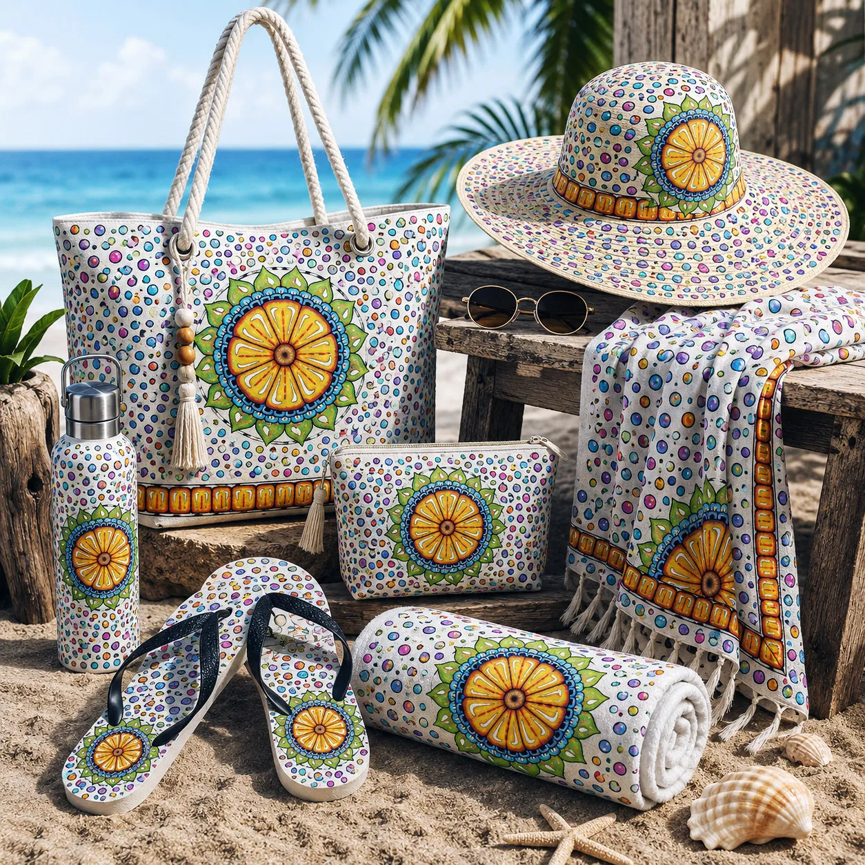 Beach and resort products featuring the Surrender to Grace design system.