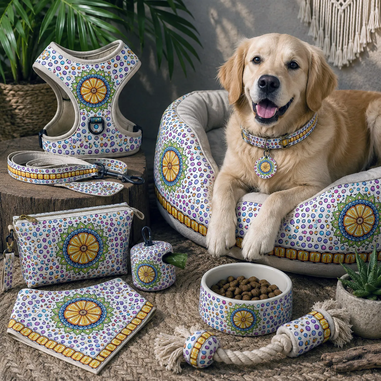 Pet accessories featuring the Surrender to Grace design system.