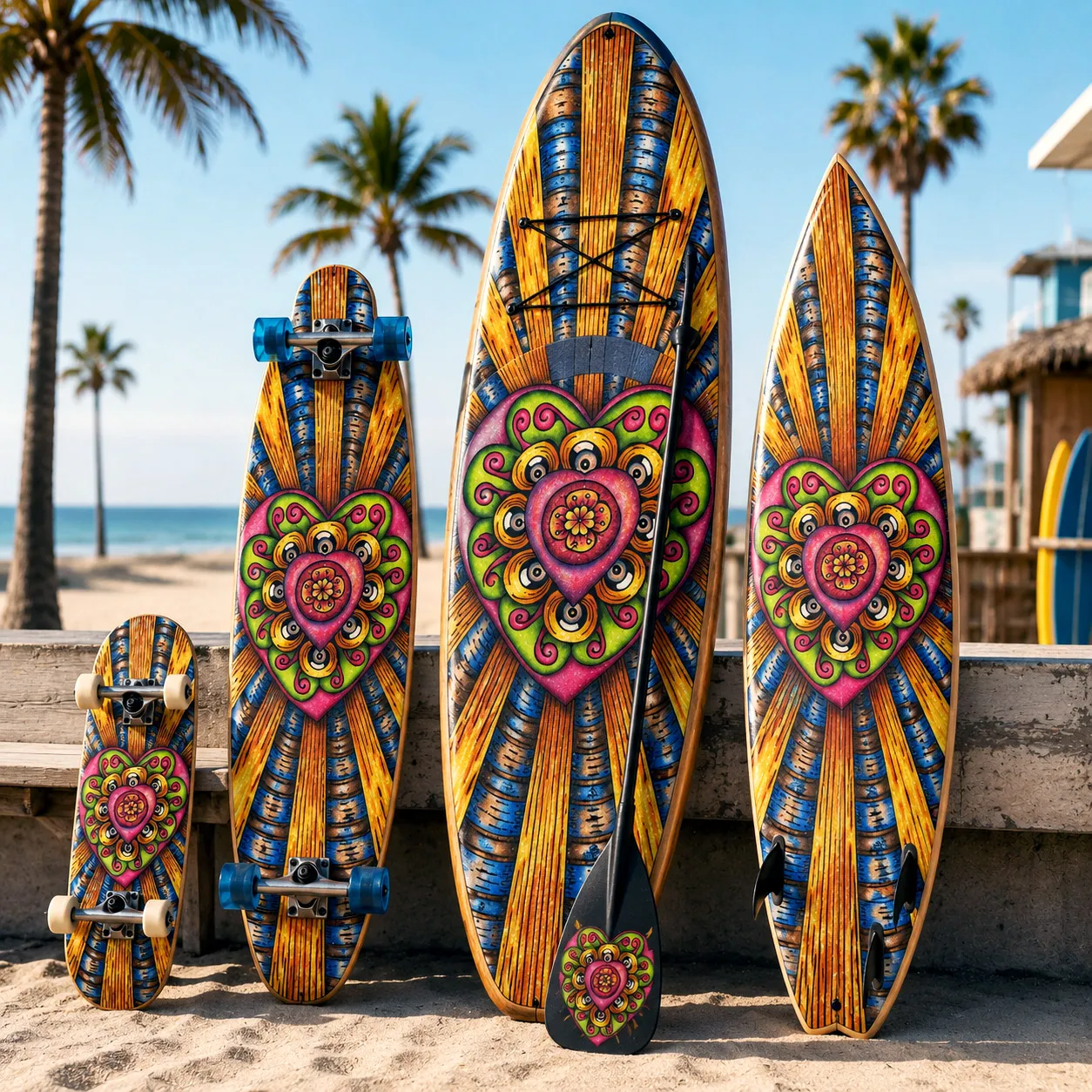 Board sports collection featuring the Bursting Heart design system.