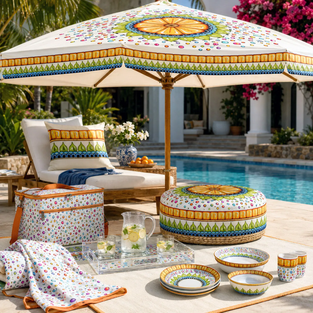 Resort and outdoor entertaining products featuring the Surrender to Grace design system.