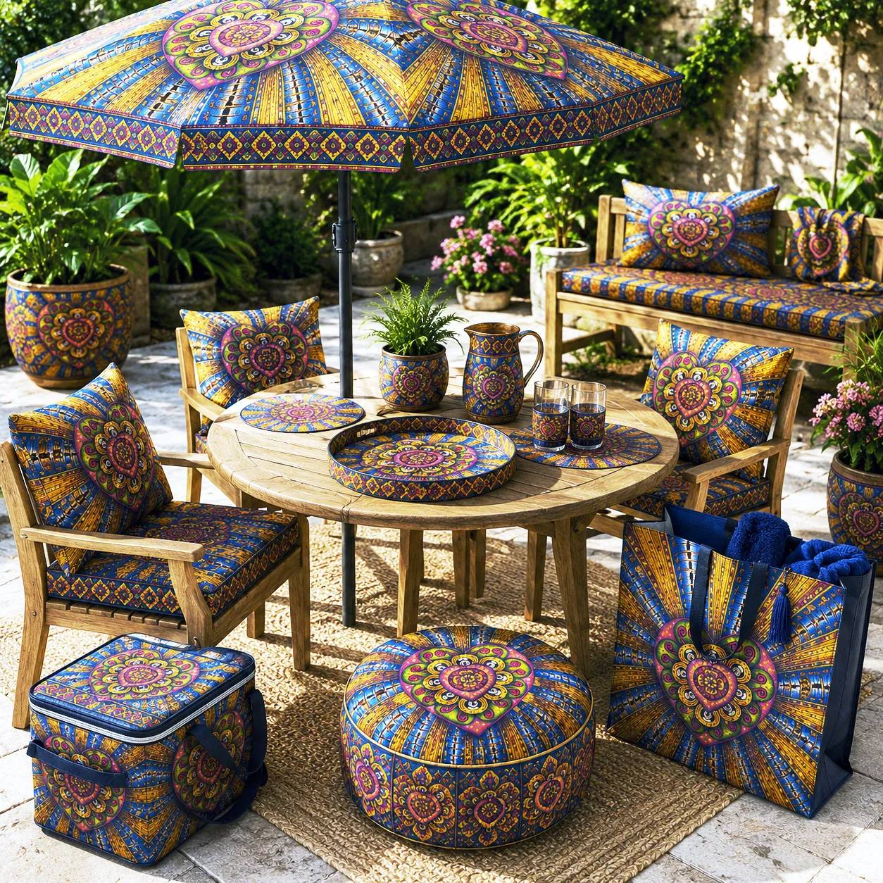 Outdoor living products featuring the Bursting Heart design system.