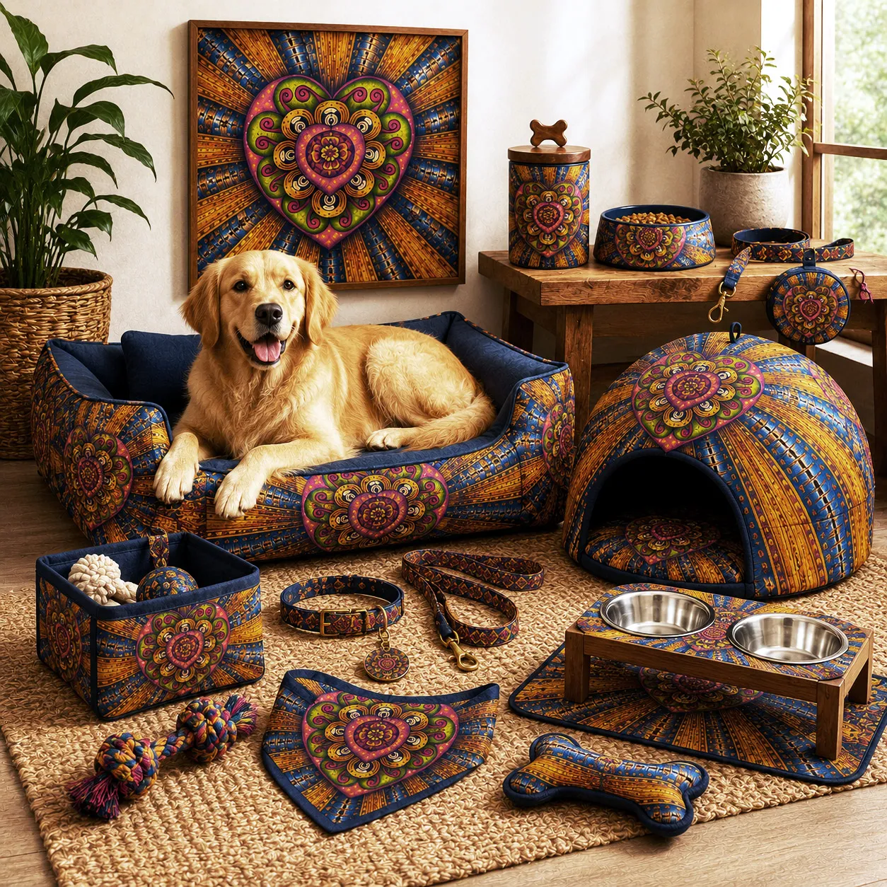 Pet products featuring the Bursting Heart design system.