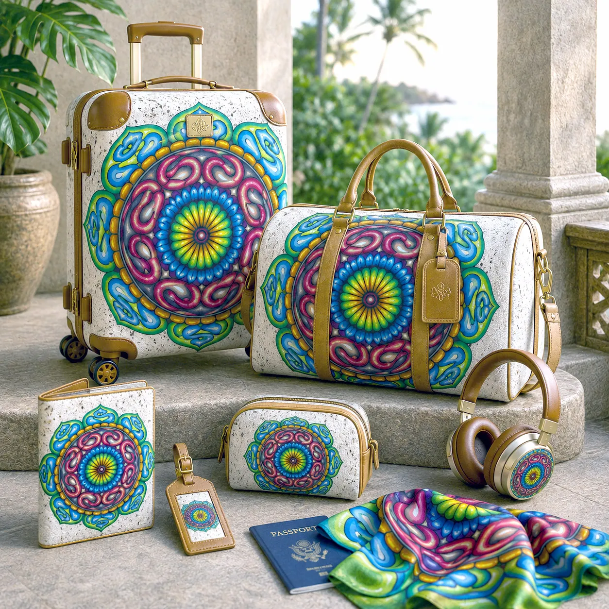 Premium Luggage & Travel: Grounded Core mandala artwork applied to premium luggage and travel accessories
