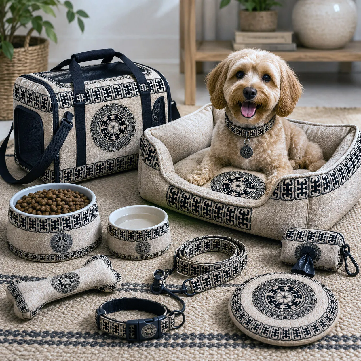 Pet accessories featuring the Komo design system.