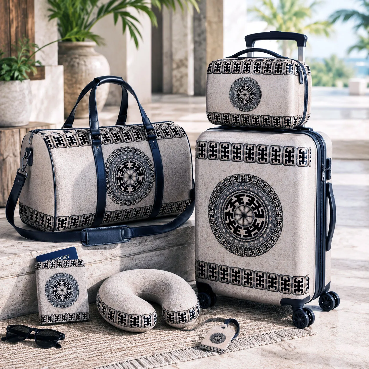 Premium luggage and travel accessories featuring the Komo design system.