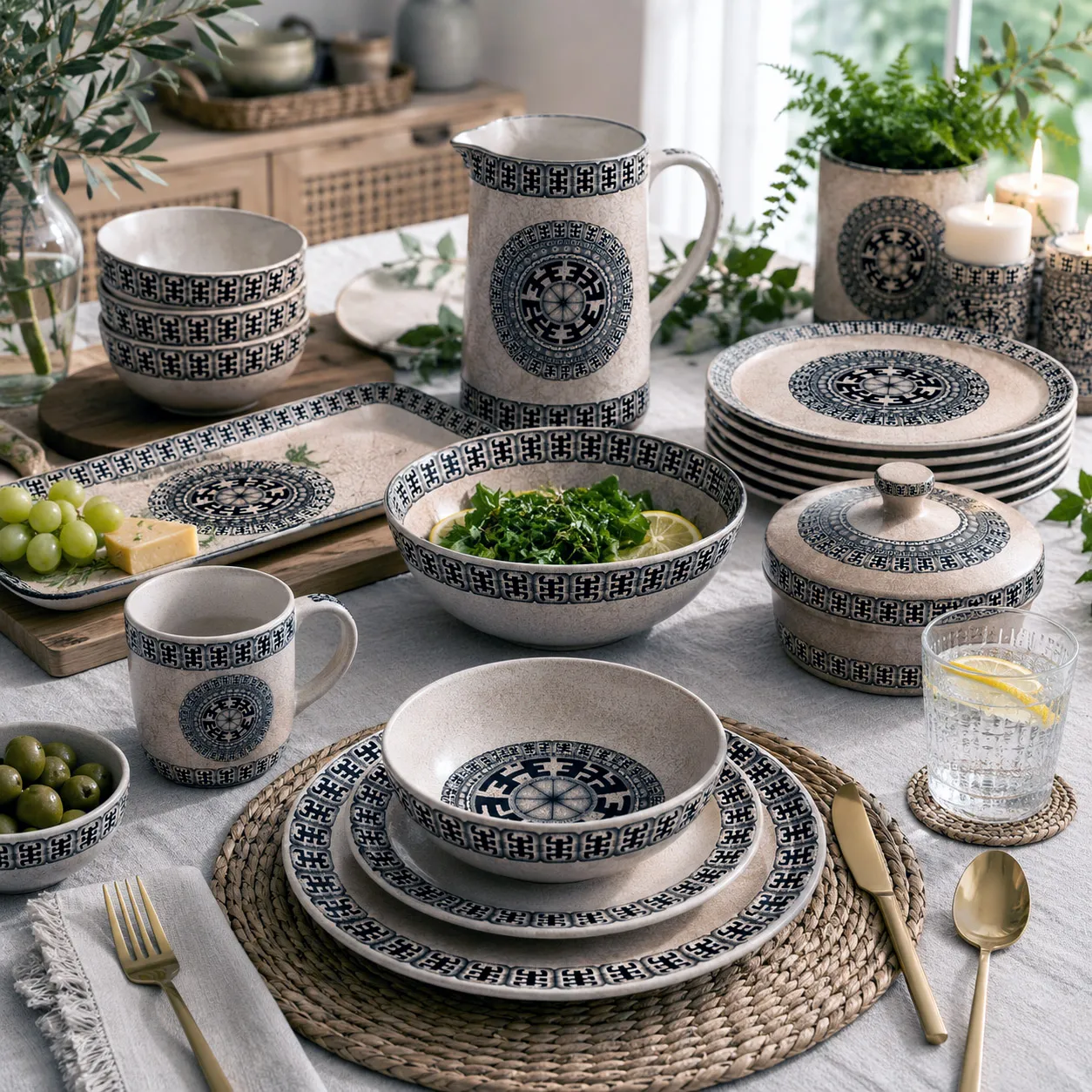 Tableware and entertaining products featuring the Komo design system.